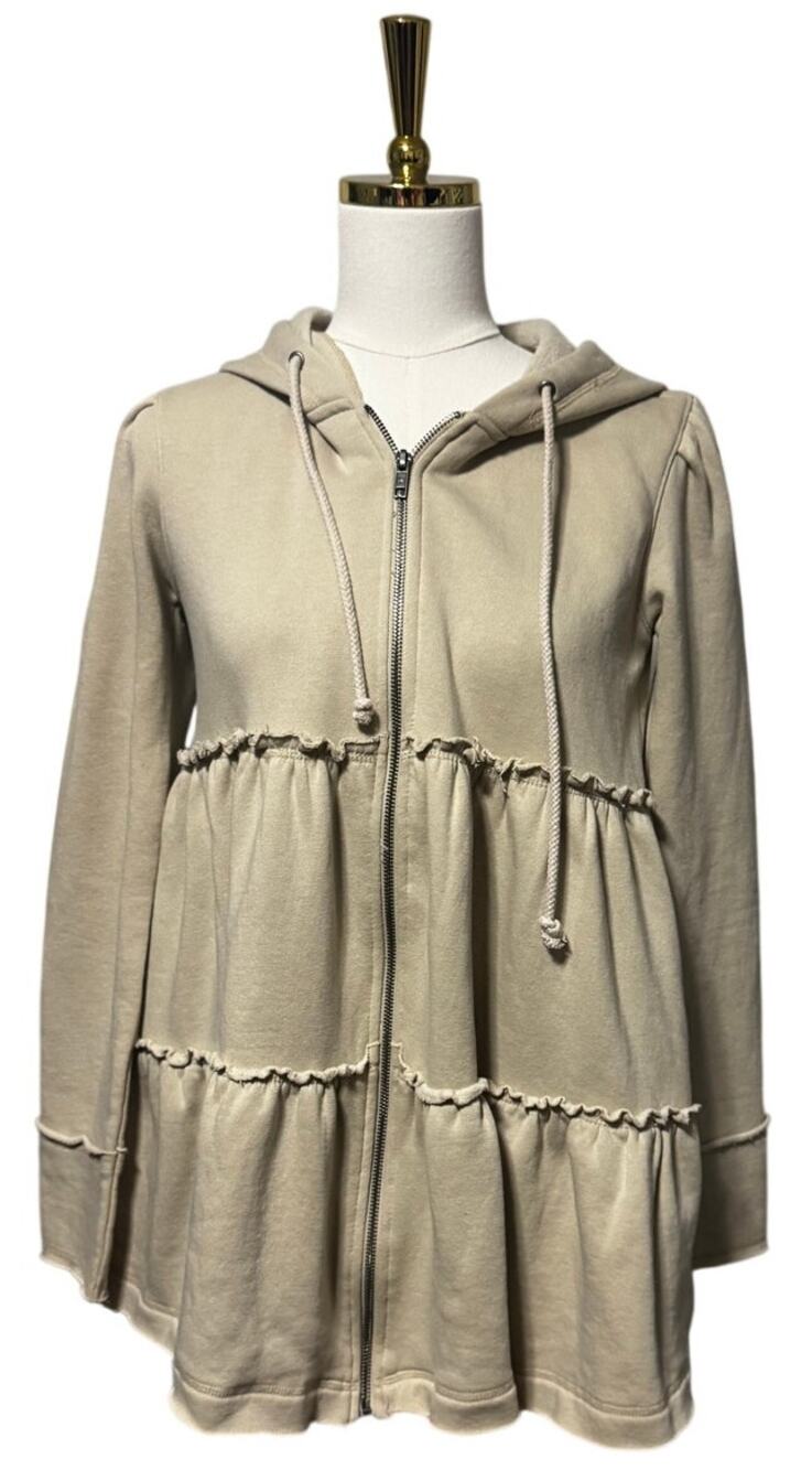 Free People Tiered Trapeze Zip Sweatshirt, Tan/Beige, Size S, Retails $128